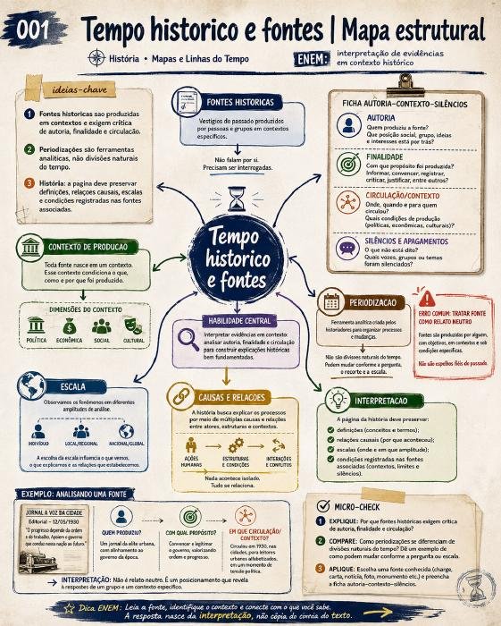 Mapa visual de tempo histórico e fontes